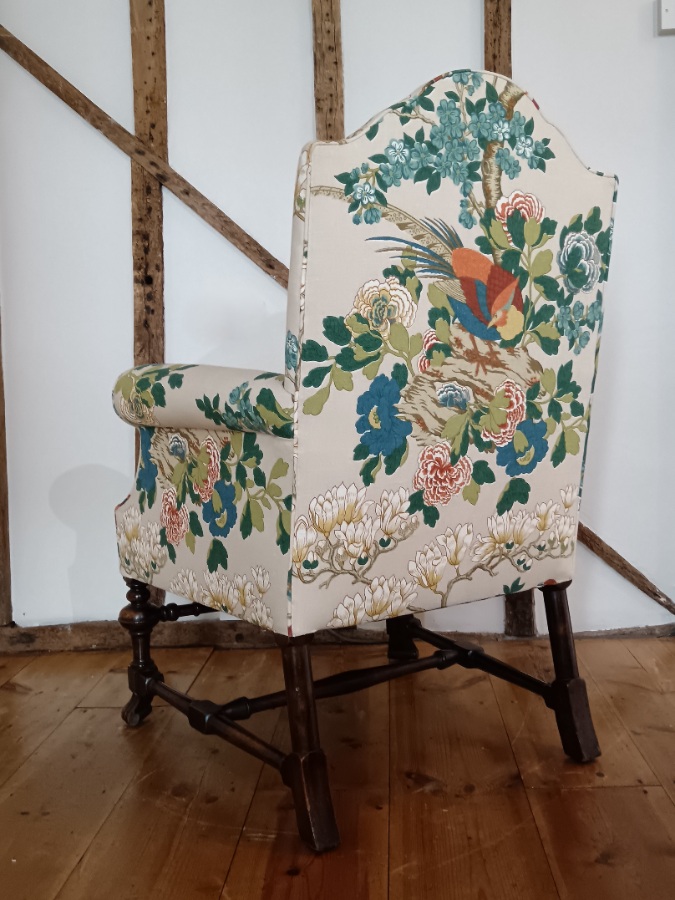 William and Mary Revival Armchair in Luxury GP  J Baker Rockbird Fabric (11).jpg